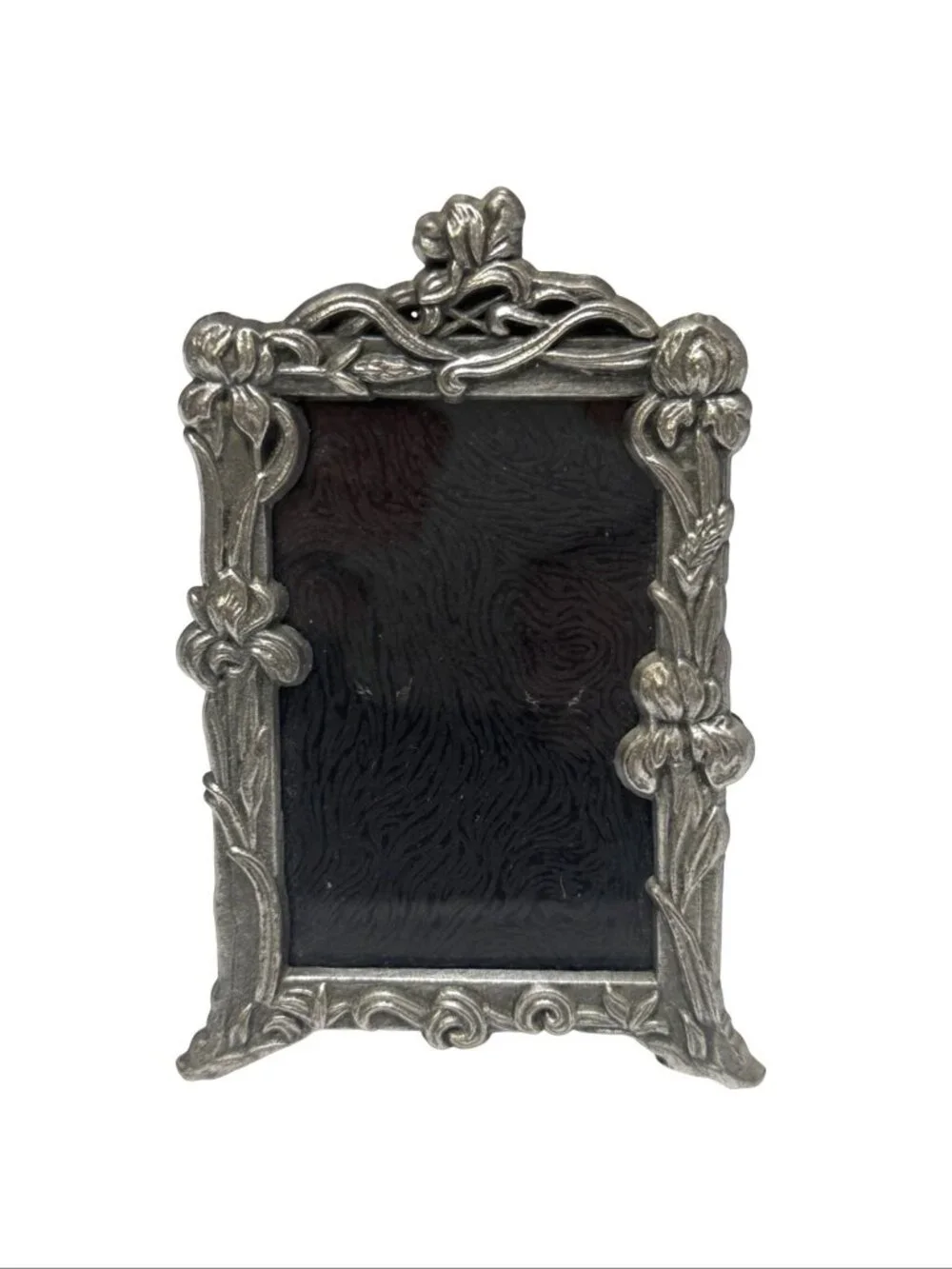 Vintage Art Nouveau Style Mini Frame Iris Floral Pewter Silver Tone 3.5